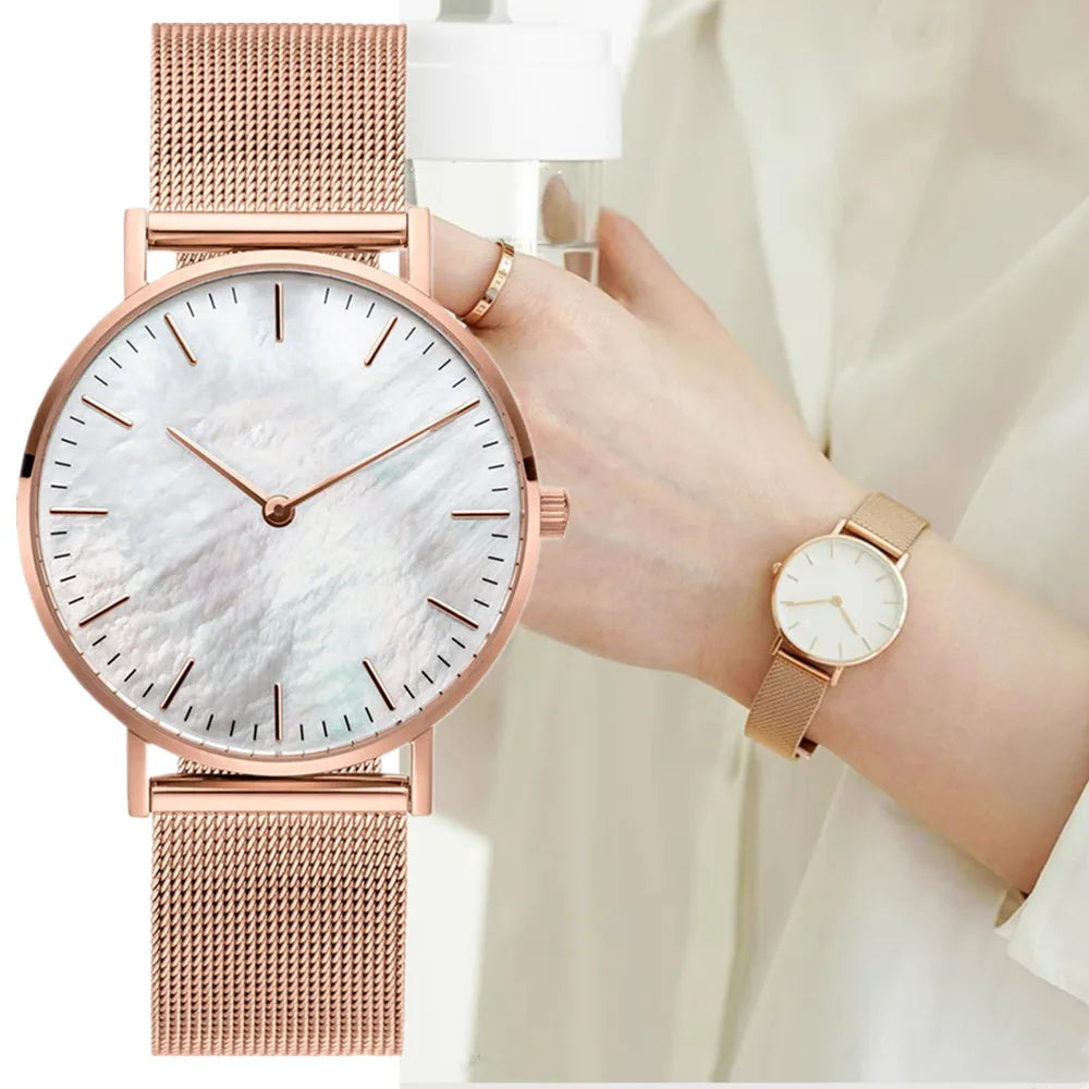 Luxury Brand Watches for Women Fashion Metal Mesh Band Analog Quartz Wristwatch Simple Elegant Ladies Clock Gift Zegarek Damski