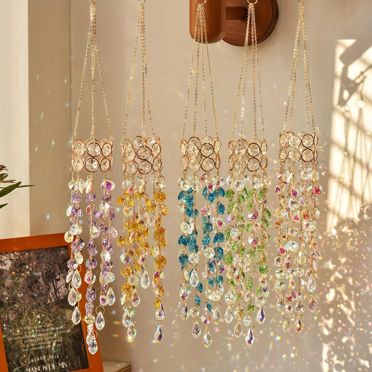 Hanging window sill garden crystal sun catcher, gold-plated design, suitable for indoor and outdoor decoration as well as party