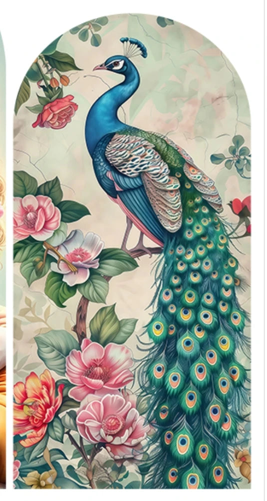 2-Sided India Style Peacock Floral Wedding Birthday Party Arch Wall Backdrop Cover Birthday Party Baby Shower Photo Background