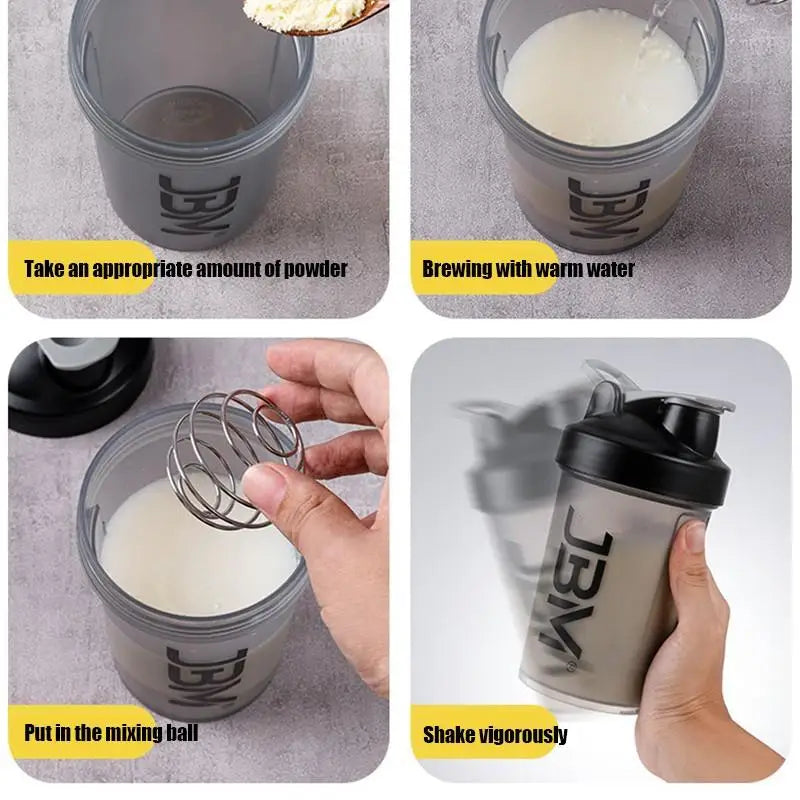 Sports Protein Shaker Cup With Powder Storage Box, Stainless Mix Ball For Coffee Milk Cocoa Powder, Fitness Accessory