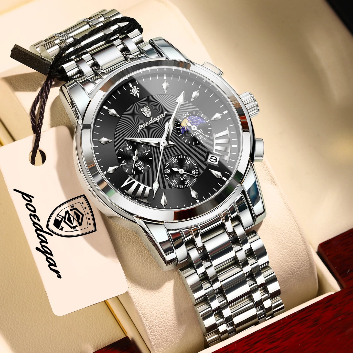 POEDAGAR Top Luxury Men Wristwatch Waterproof Luminous Date Chronograph Male Clock Stainless Steel Business Men's Quartz Watches