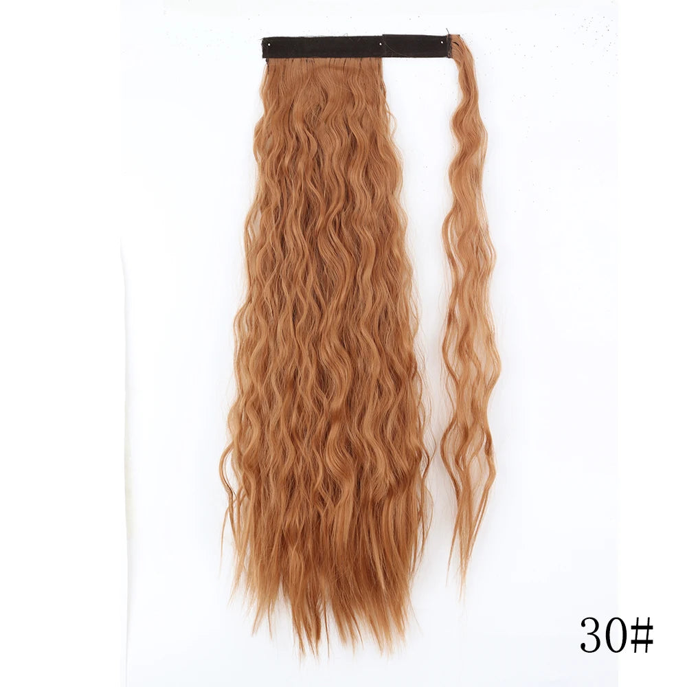 LISI GIRL Synthetic Hair 22''34'' Long Straight Ponytail Wrap Around Ponytail Clip in Hair Extensions Black Hairpiece Headwear