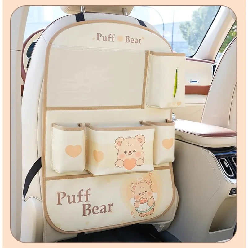 Car anti-kick pads, rear car seat back storage bags, cute cartoon anti-scratch and anti-dirt pads