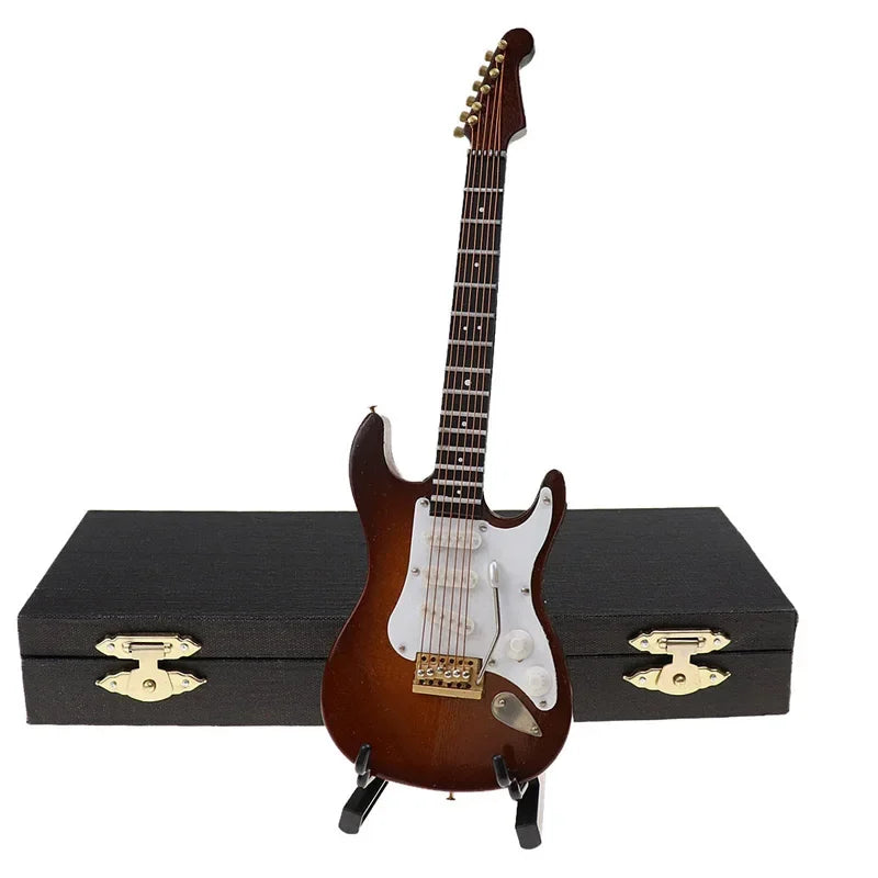 Wooden Musical Instruments Collection Decorative Ornaments Mini Electric Guitar With Support Miniature Model Decoration Gifts
