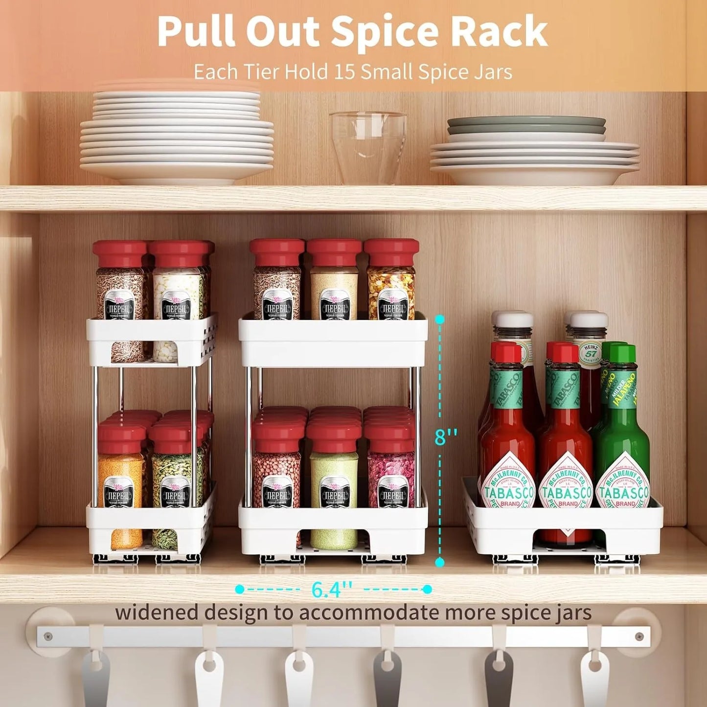 1/2pcs 2 Tier Pull Out Plastic Storage Rack Cabinet Storage Organizer Large Capacity Seasoning Jar Holder Under Sink Organizer