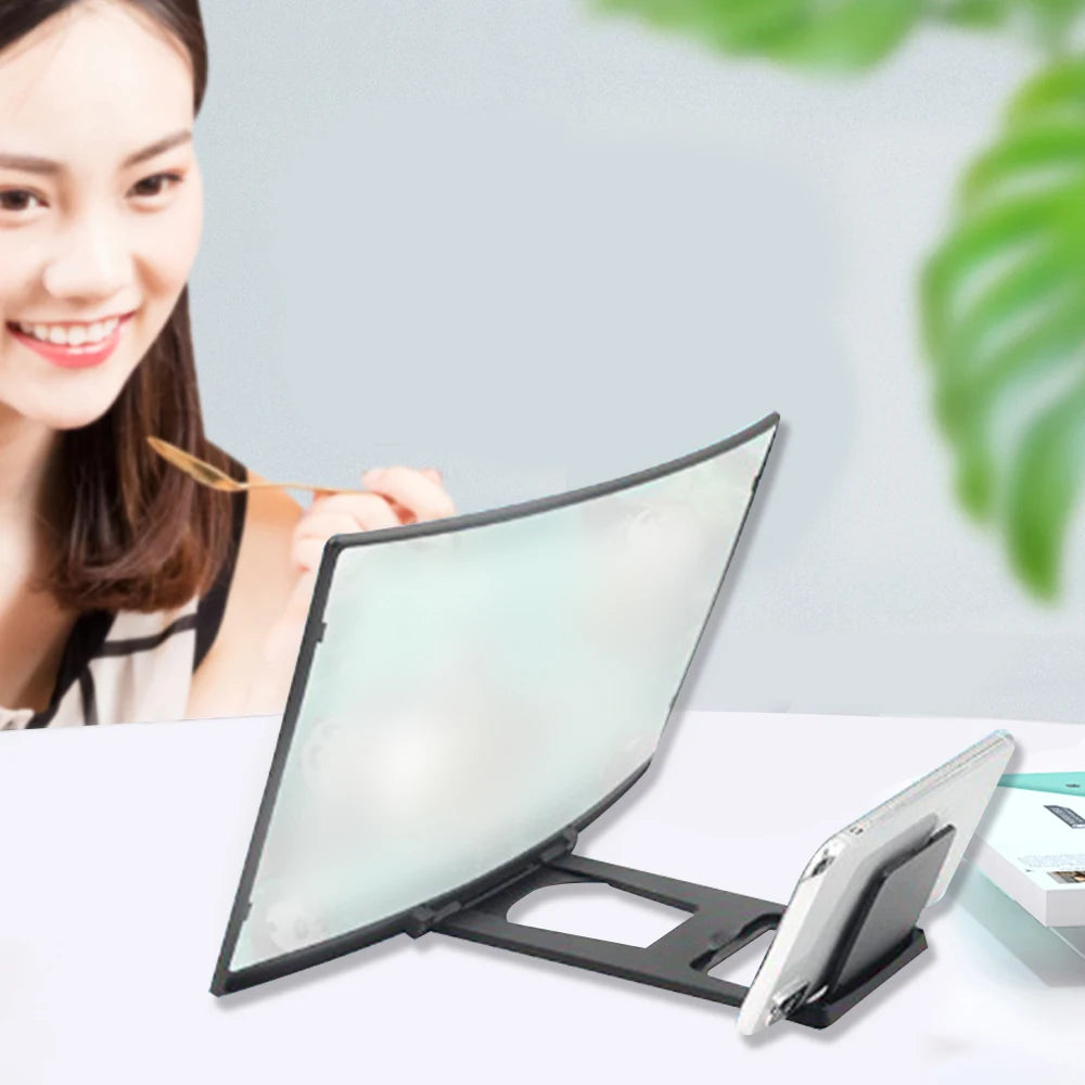 12 Inch Large Screen Amplifier 3D Mobile Phone Screen Video Magnifier Curved Enlarged Movie Amplifying Projector Stand Bracket