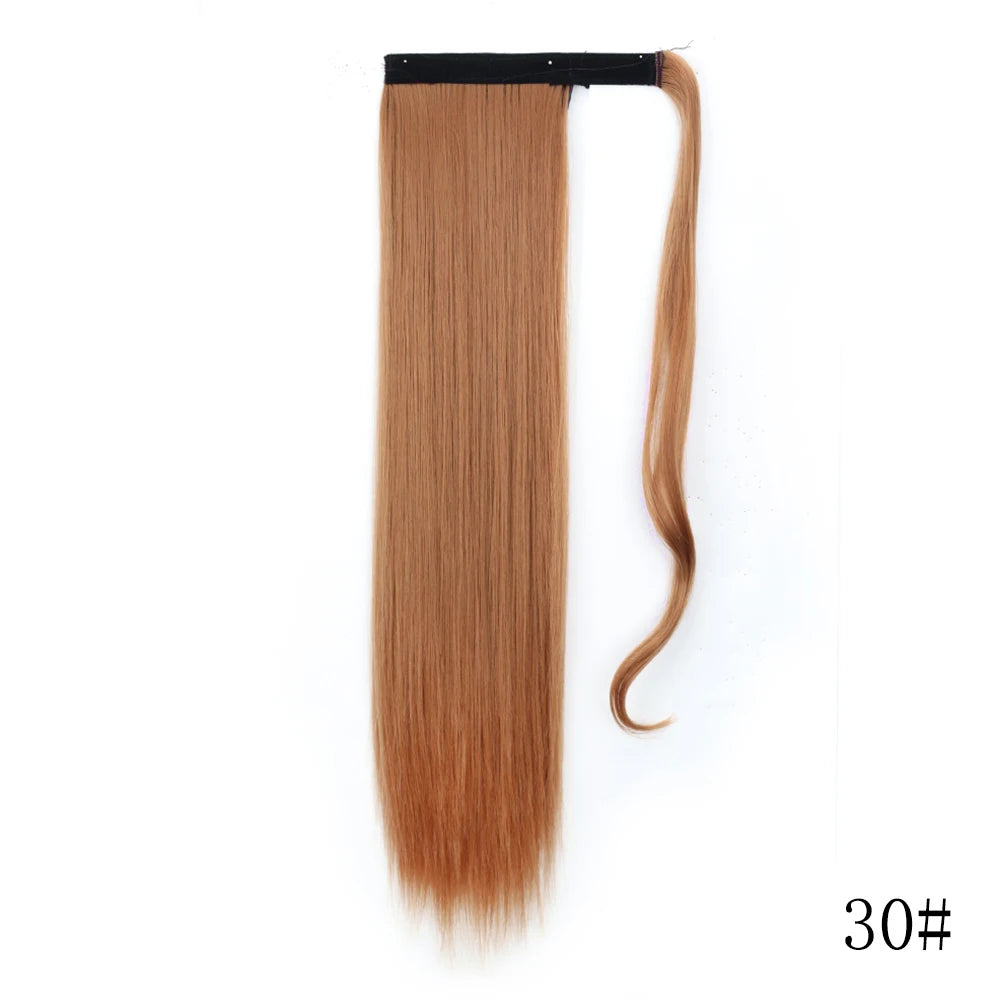 LISI GIRL Synthetic Hair 22''34'' Long Straight Ponytail Wrap Around Ponytail Clip in Hair Extensions Black Hairpiece Headwear