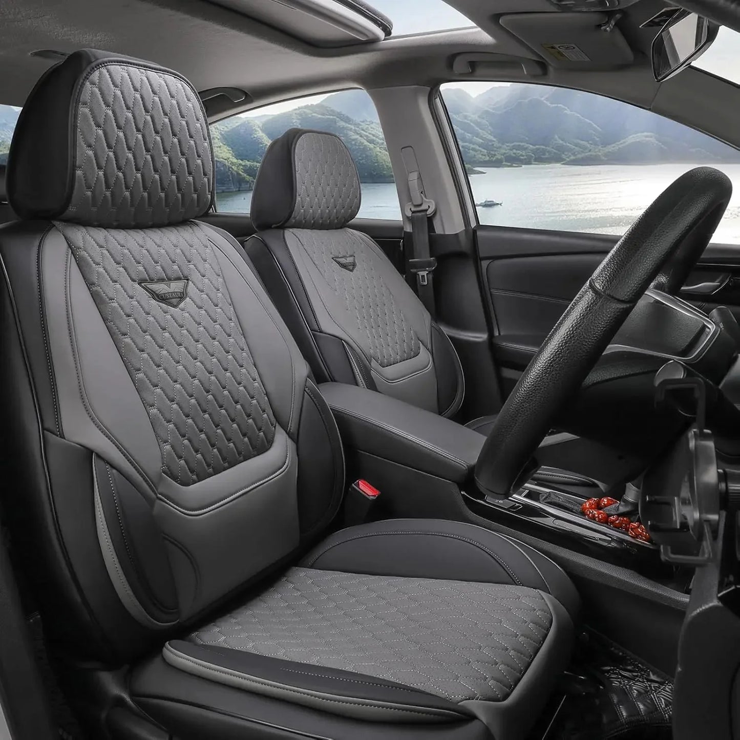 EKR Universal Car Seat Covers Full Set Waterproof Leather Auto Seat Protection All-Season Universal Fit Most Car Sedan SUV