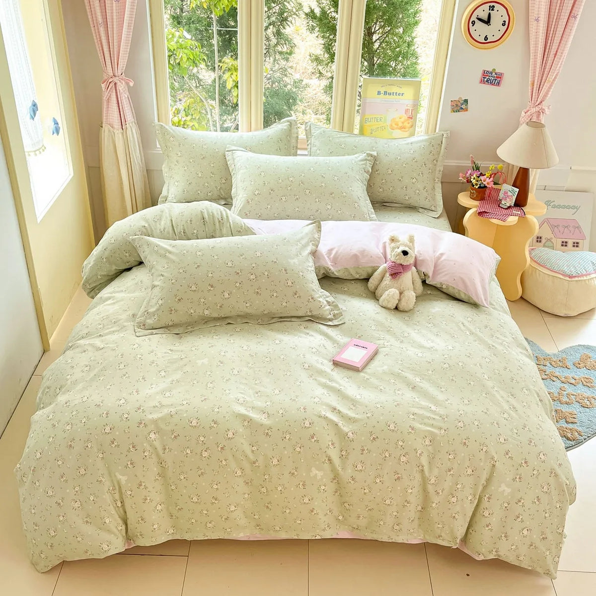 High Quality 100% Cotton Floral Duvet Cover Set Soft Breathable Queen King Bedding Set with Quilt Cover Fitted Sheet Pillowcases