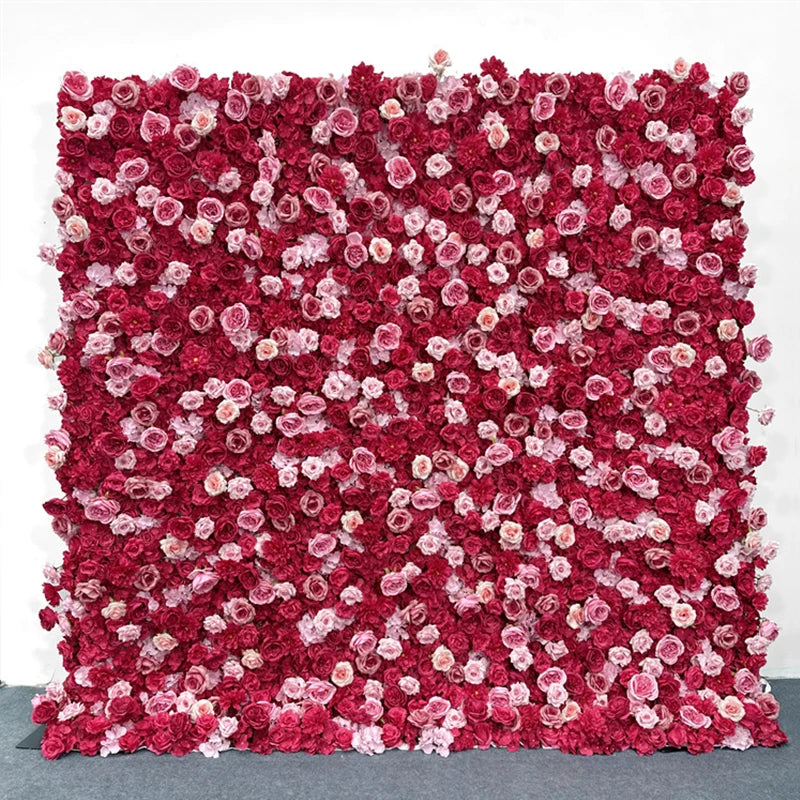 Luxur white Rose Roll Up Cloth 5D Flower Wall Arrangement Wedding Backdrop Decor Hanging Curtain Green Plants Wall Party Props
