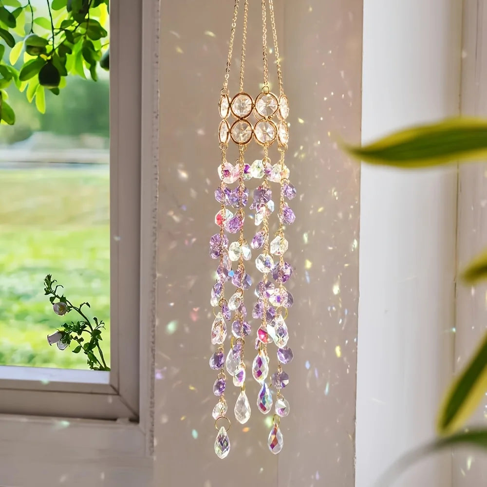 Hanging window sill garden crystal sun catcher, gold-plated design, suitable for indoor and outdoor decoration as well as party
