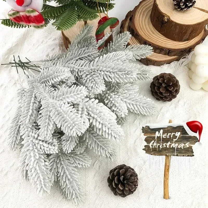Large Artificial Pine Needles Branches Snow Pine for Christmas Xmas Tree Wreath DIY Fake Plants Ornaments Home New Year Gifts