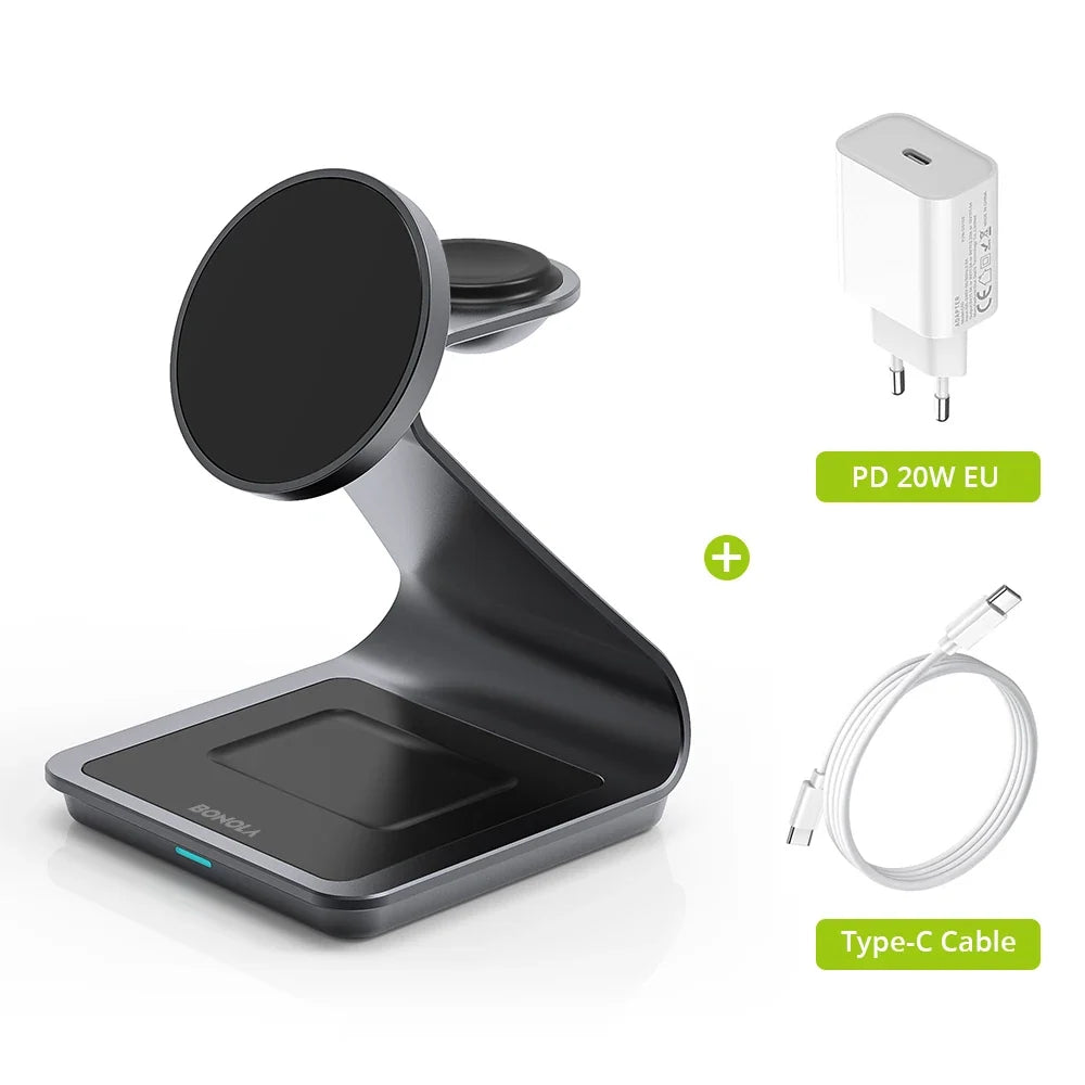 Bonola Magnetic 3 in 1 Wireless Charger for iPhone 17/16/15/13/14/12 30W Wireless Charging Station for Apple Watch/AirPods Pro