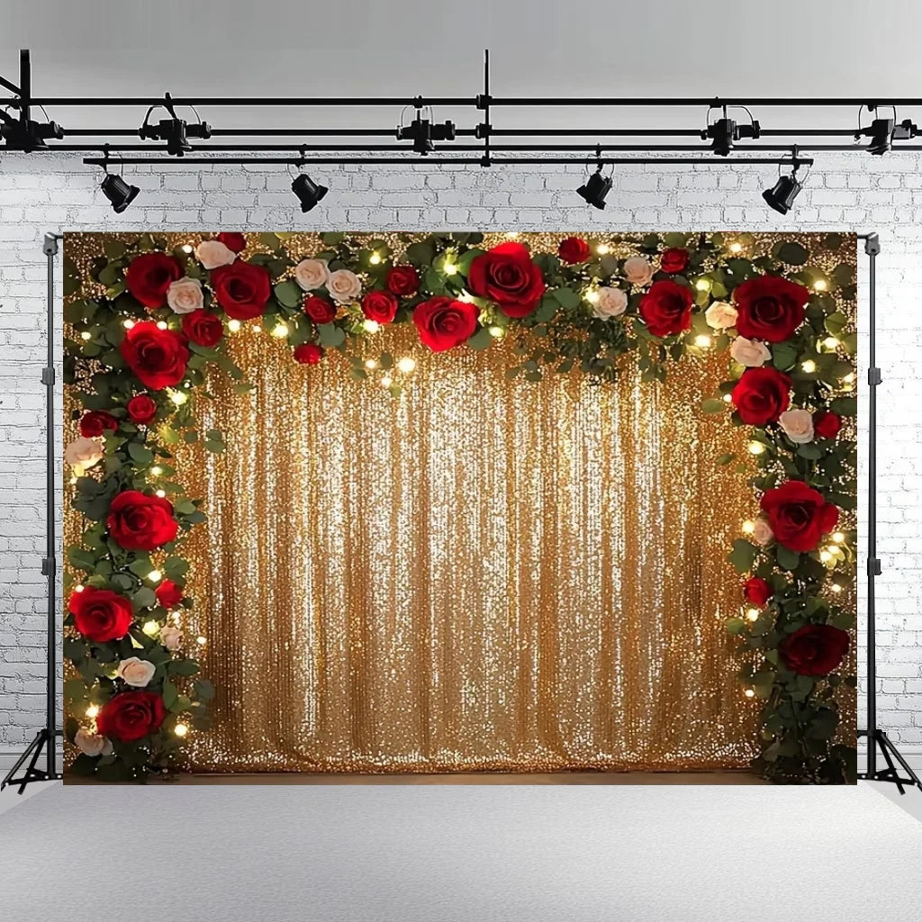 Rose Floral Background Summer Party Banner Flower Wall Wedding Birthday Decorations Bridal Marriage Backdrop Photography Studio