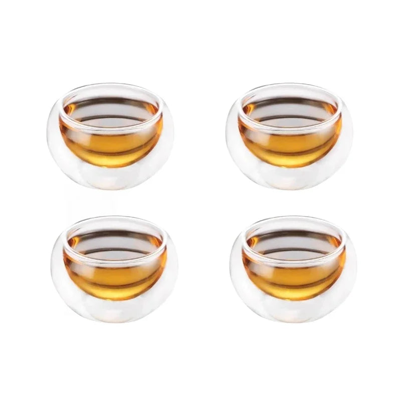 4/6pcs 50ml Shot Glass Teacups Double Wall Glasses Tea Cups Exquisite Kung Fu Drinkware Home Decor Espresso Tea Set Teacup
