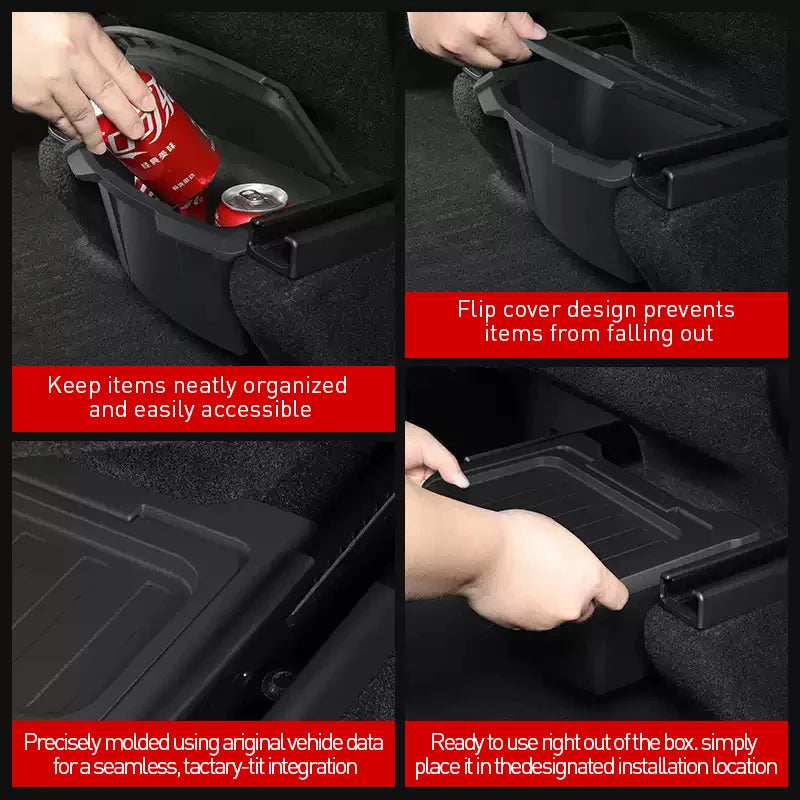 Rear Seat Storage Box for Tesla Model Y Juniper 2020~2026 Organizer Center Console Bins Backseat Trash Can Garbage Accessories