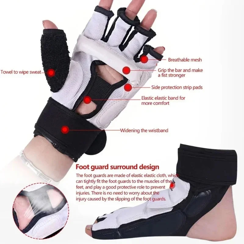Half Finger Boxing Gloves Taekwondo Protective Foot Cover Martial Arts Combat Protective Training Hand and Foot Protection Set