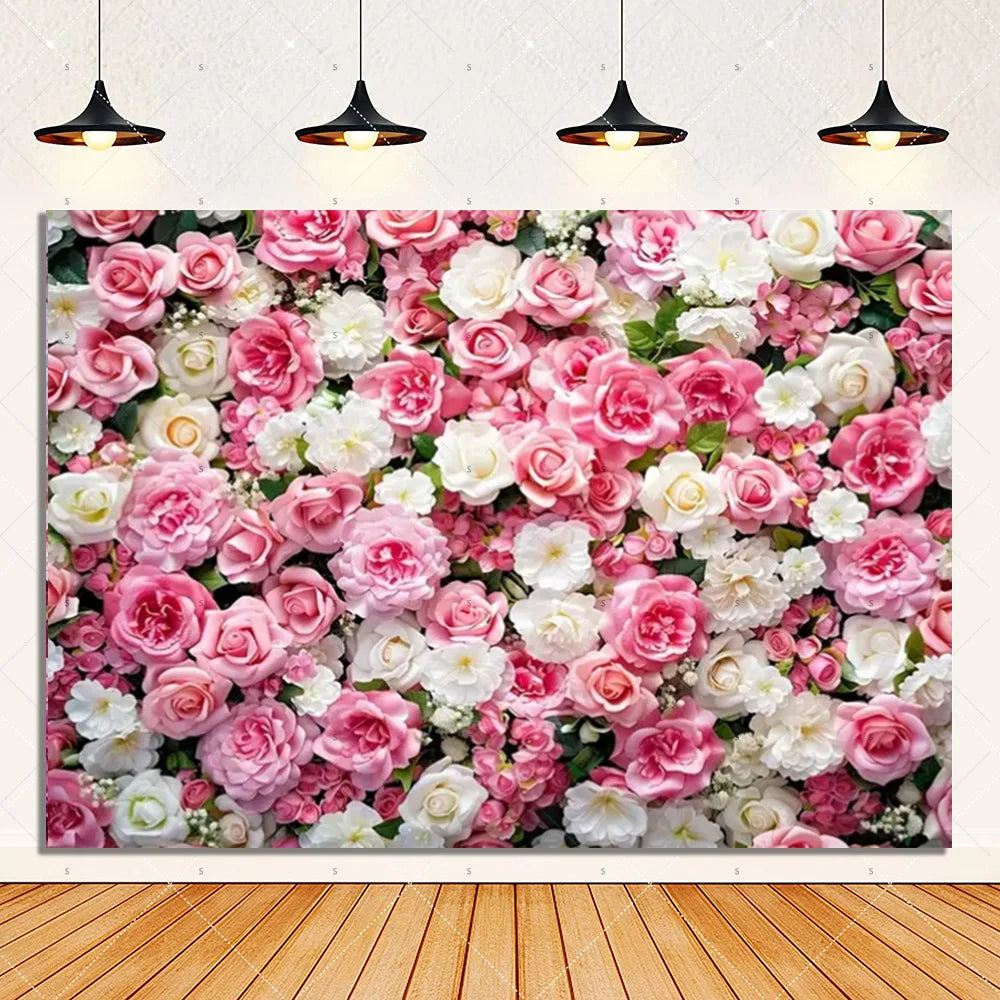 Rose Pink Floral Photography Backdrop Supplies Flower Wall Wedding Birthday Party Decorations Bridal Marriage Background Banner