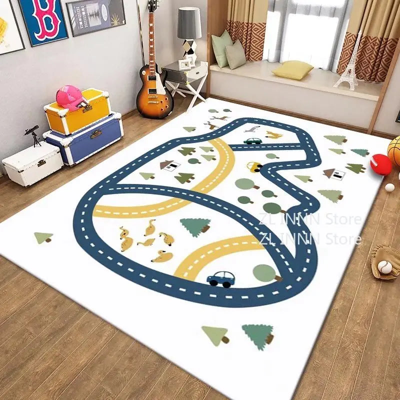 Thickened Flannel Carpet Living Room Children's Bedroom Decoration Floor Rug Cartoon Road Play Mat Soft Tatami Carpets Non-slip