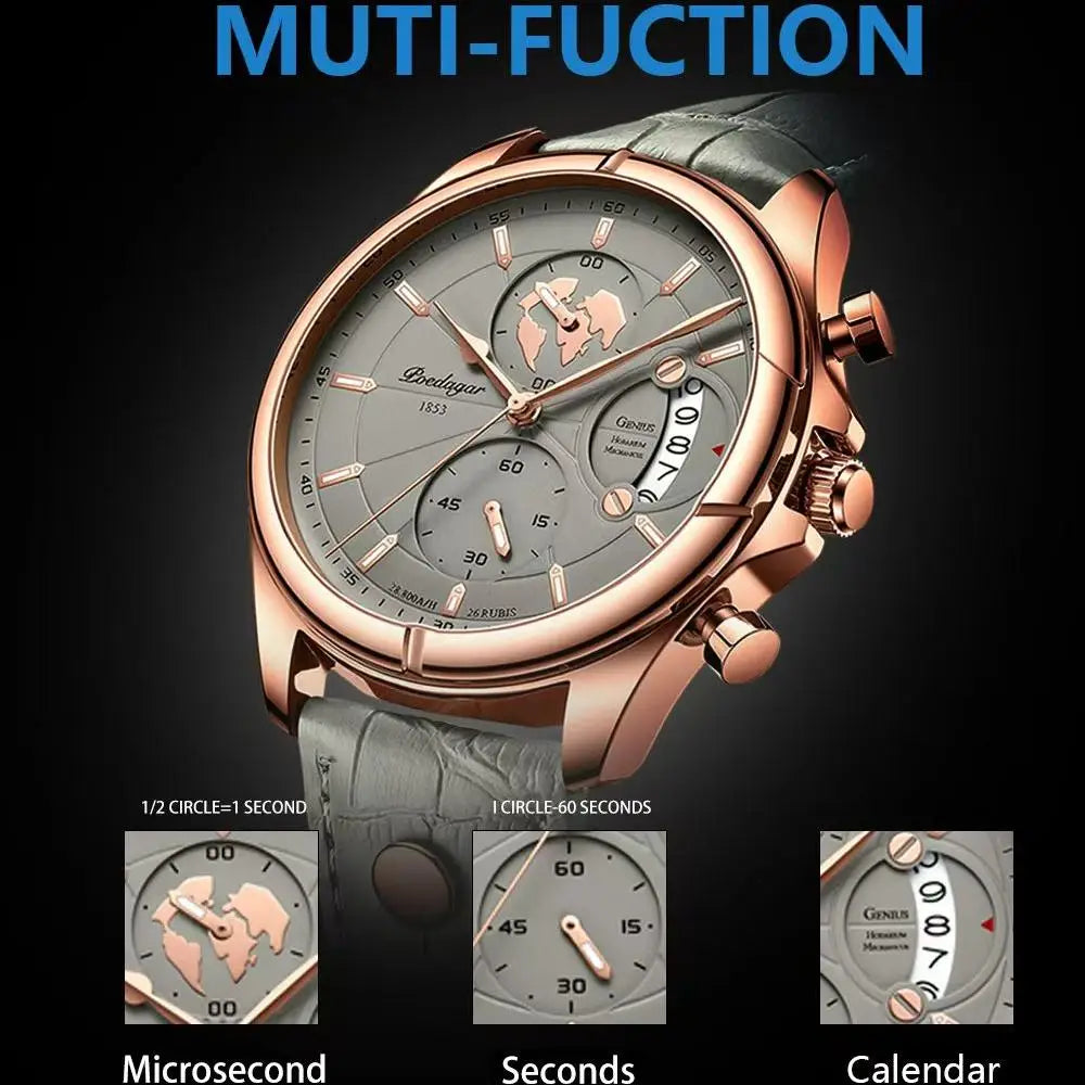 POEDAGAR Luxury Original Man Watch Chronograph Date Waterproof Men Wristwatch Leather Quartz Business Sports Men's Watches Reloj