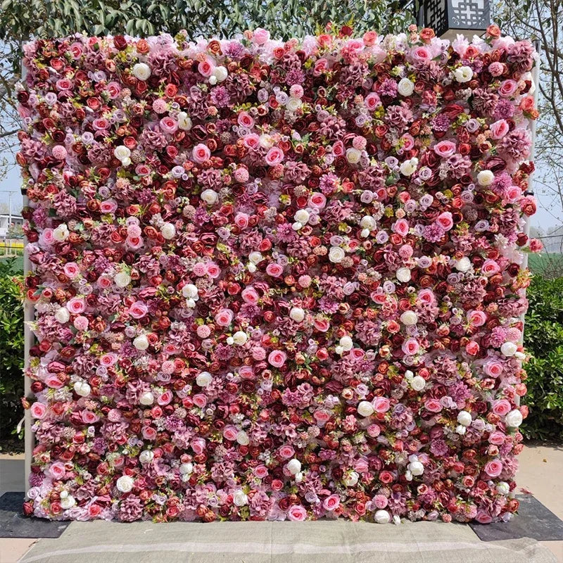 5D White Rose Cloth Flower Wall Artificail Fabric Roll Up Hydrangea Floral Wall Wedding Backdrop Decor Hang Curtain Photo Props
