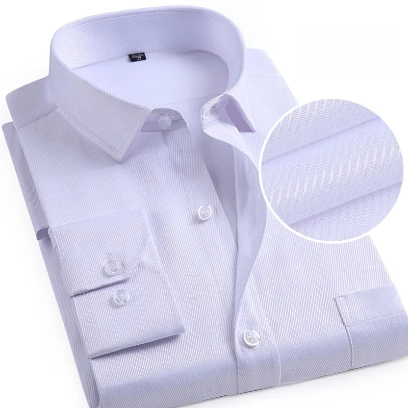 Men Formal Shirt Long Sleeve Office Solid Color Fashion Business Pocket Social Office Blue White Shirts Men's Clothing S-5XL