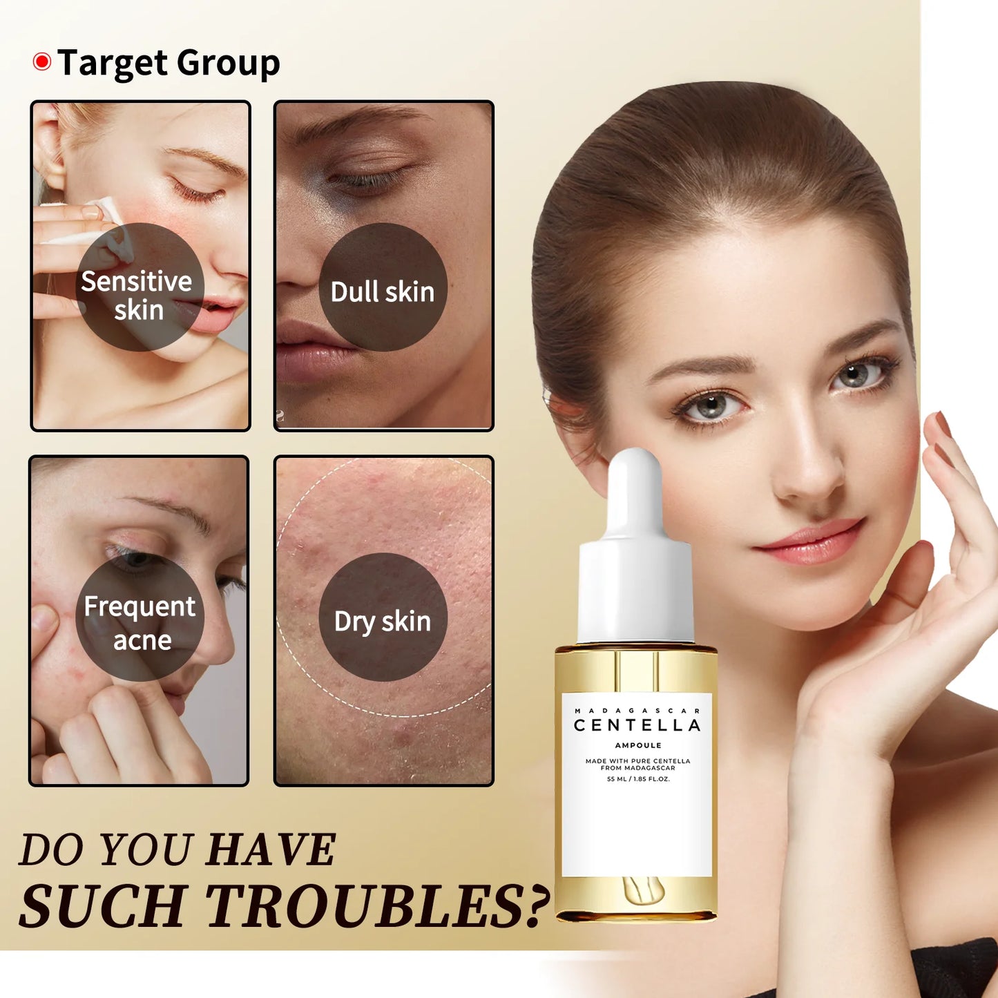 Centella Asiatica Brightening Serum: Calms Irritation, Reduces Breakouts, Balances Sebum & Diminishes Dark Marks for Clear Skin.