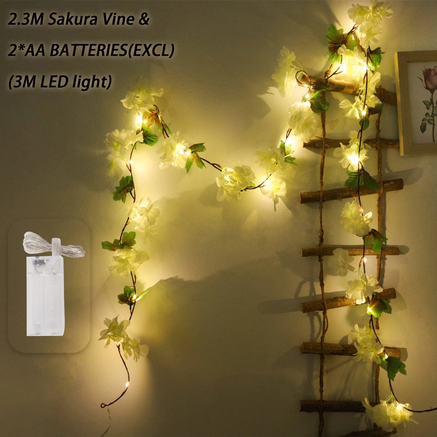 Cherry Blossom LED Light Artificial Flowers Vines For Wedding Party Home Decoration Hanging Wall Garden Arch Christmas Ornament