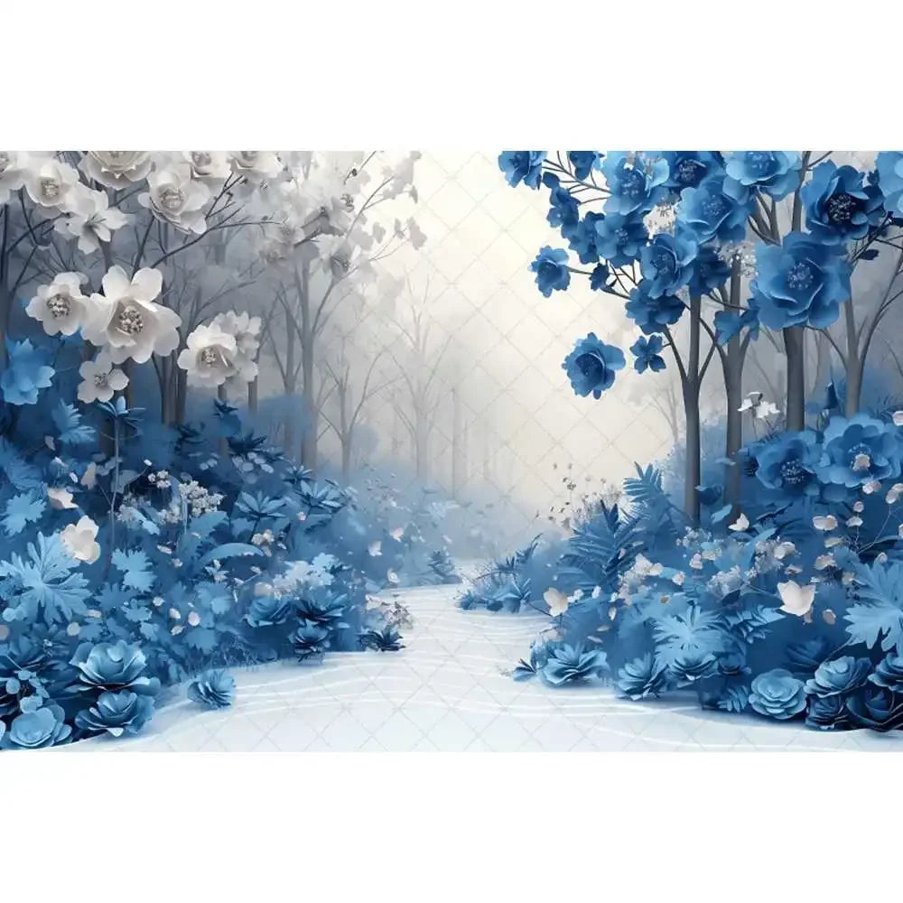 Blue gradual change butterfly wedding photography background custom dream flower portrait photo decoration banner studio supplie