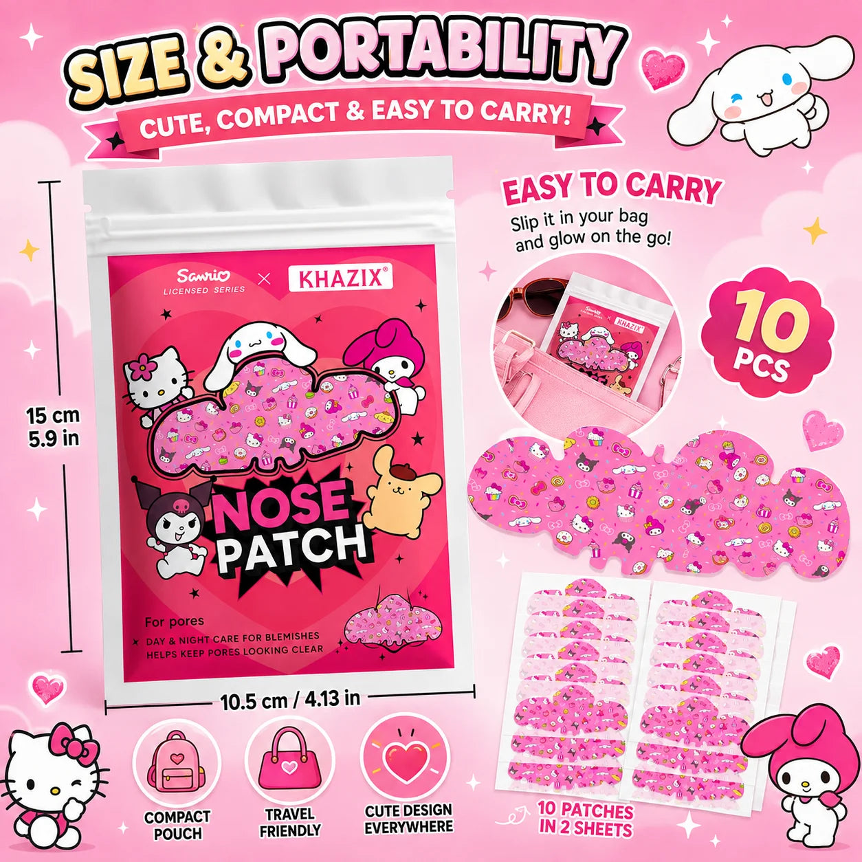 1/10pcs Hello Kitty Nose Pore Strips 10PCS Cute Cartoon Design Nose Stickers Kawaii Beauty Care Gift for Women