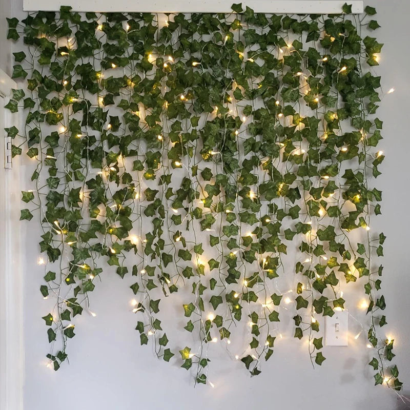 Fairy Lights with Leaves Artificial Ivy with Fairy Lights Green Leaf Ivy Vine with 20/50/100 LED Light Indoor 2/5/10 m for Party