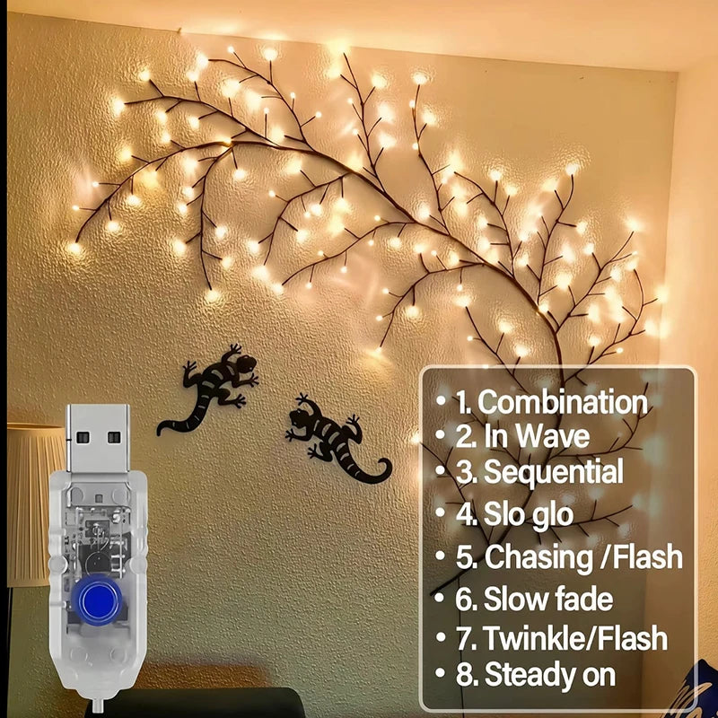 DIY Cherry Blossom Branch Lamp USB Powered Flower Branch Decoration Night Light Home Wall Cherry 8 Mode Magic Willow Vine Lamp