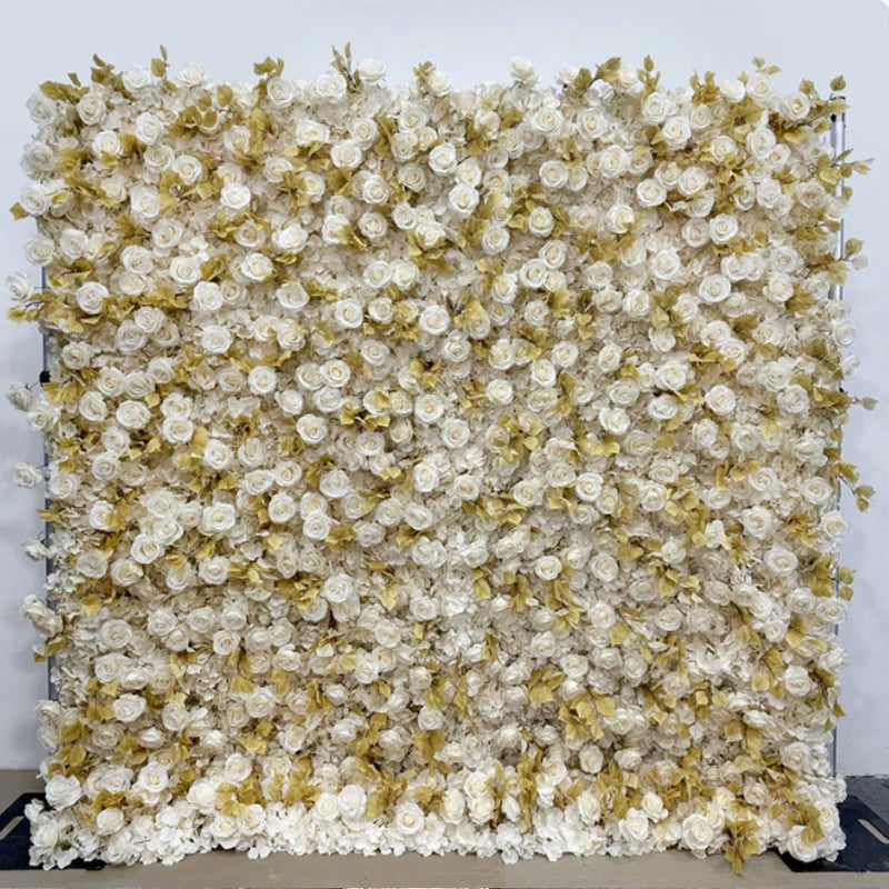 Luxur white Rose Roll Up Cloth 5D Flower Wall Arrangement Wedding Backdrop Decor Hanging Curtain Green Plants Wall Party Props