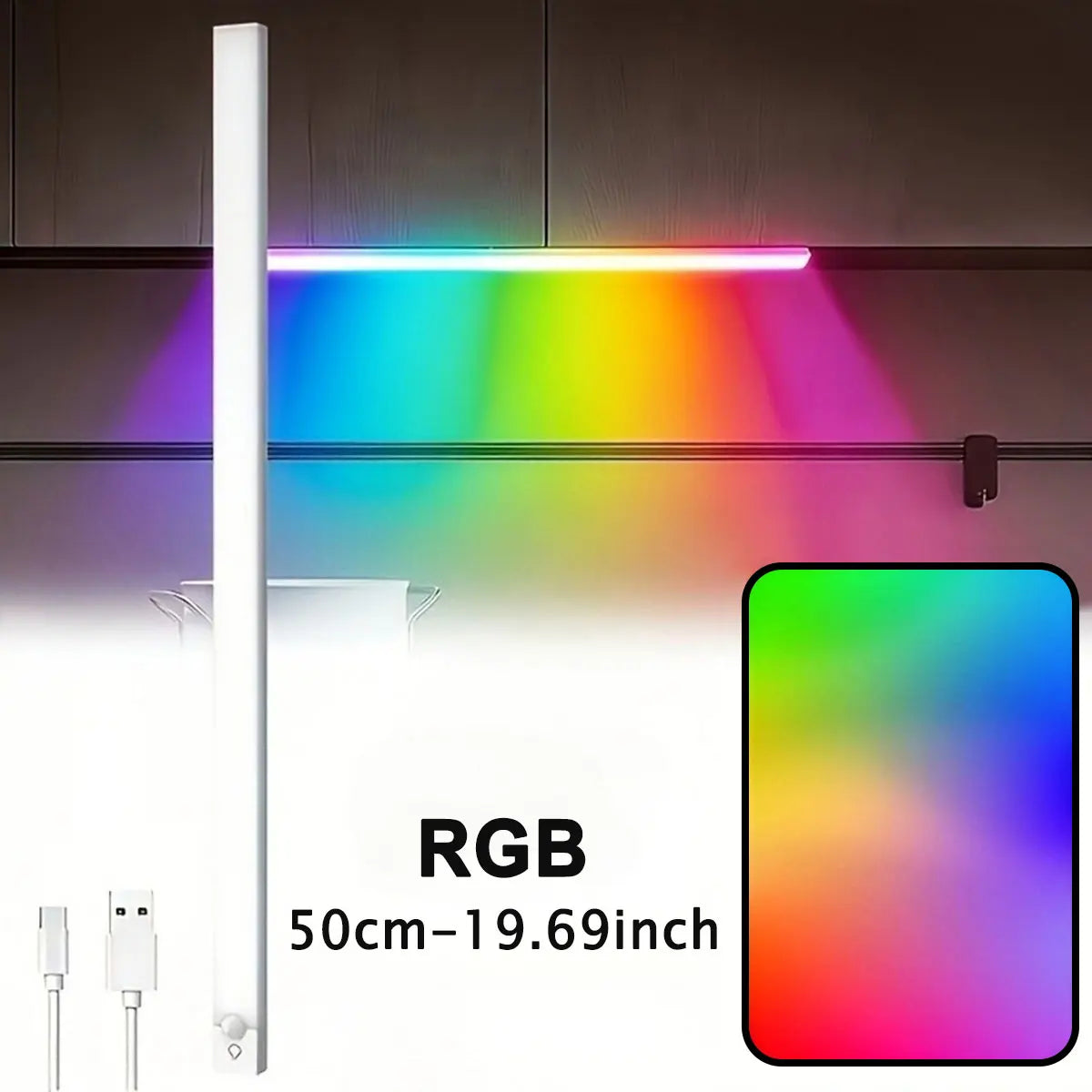 11.81/19.69in RGB Cabinet Light USB Type-C Rechargeable Light Motion Sensor Led Lamp for Kitchen Wardrobe Cabinet Lighting