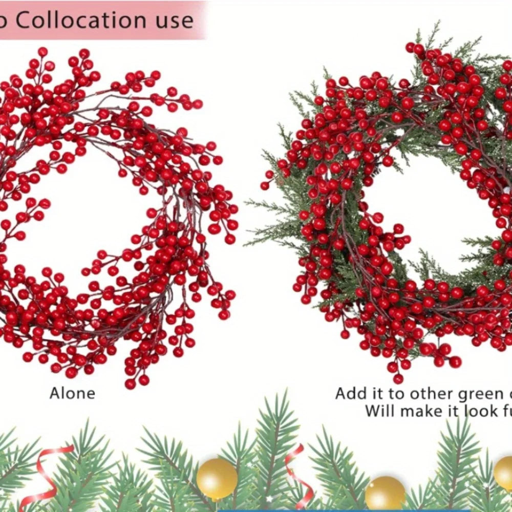 Multipurpose Artificial Red Berry Garland - Plastic Faux Berry Swag for Home, Wedding, Christmas, Holiday Table Decor