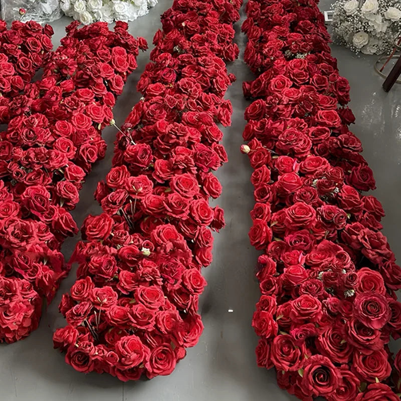 2m red rose Artificial Green Plants Flower Row Runner Wedding Backdrop center Flower ball Decor Floral Wall Party showcase Props