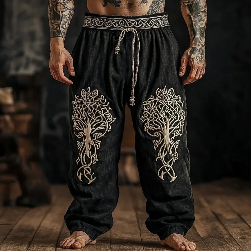Men's Viking Retro Nordic Tree of Life and Raven 3D Printed Casual Straight-Leg Summer Beach Pants. S-5XL