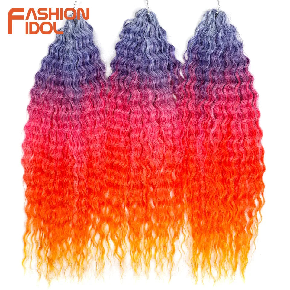 LOVE ME 22 Inch 300g/3pcs Ariel Curl Hair Water Wave Twist Crochet Hair Synthetic Ombre Rainbow Color Braiding Hair Extensions