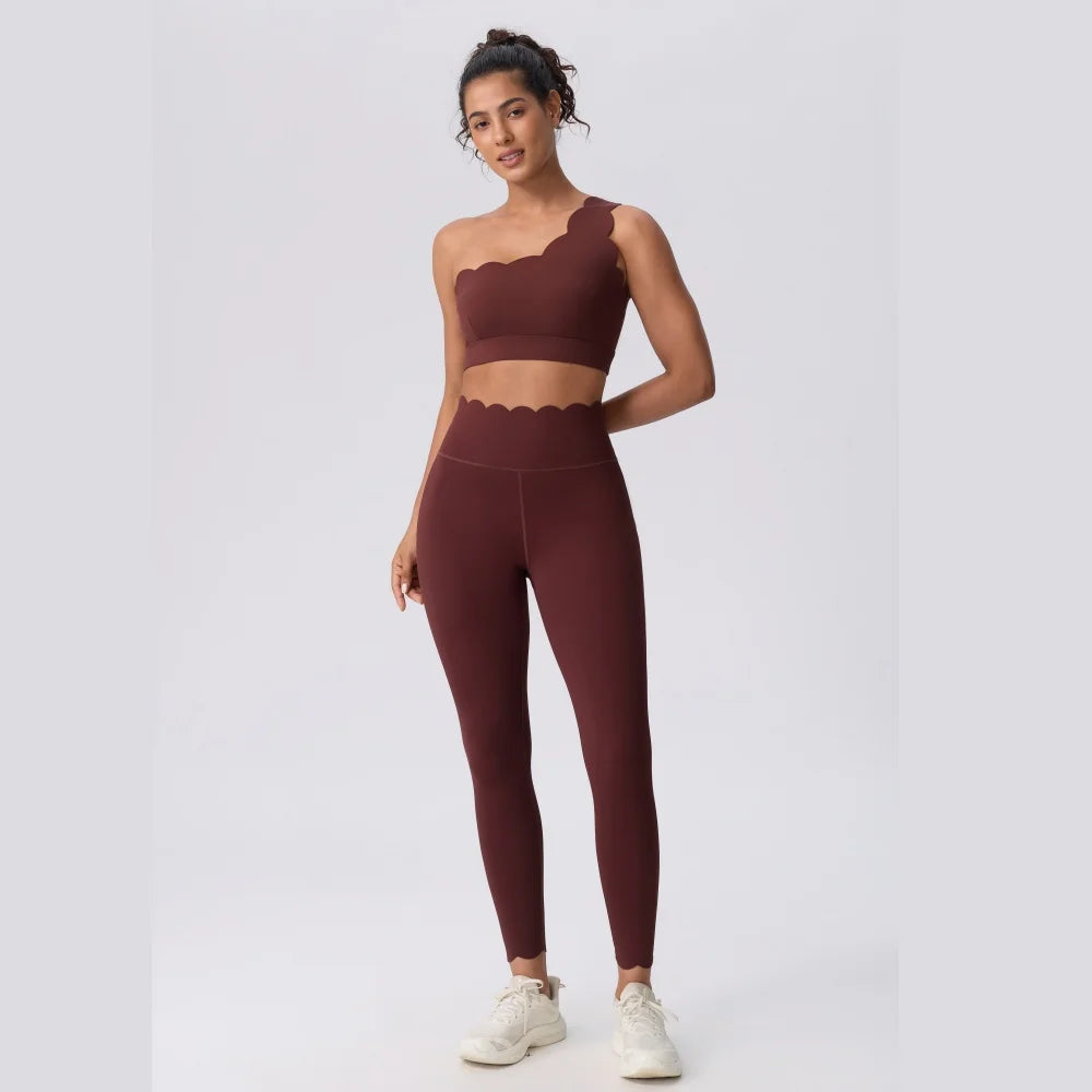Women Skin Friendly Quick Dry Sports Bra High Waist Leggings Set Off Shoulder Design High Compression Yoga Pilates Activewear