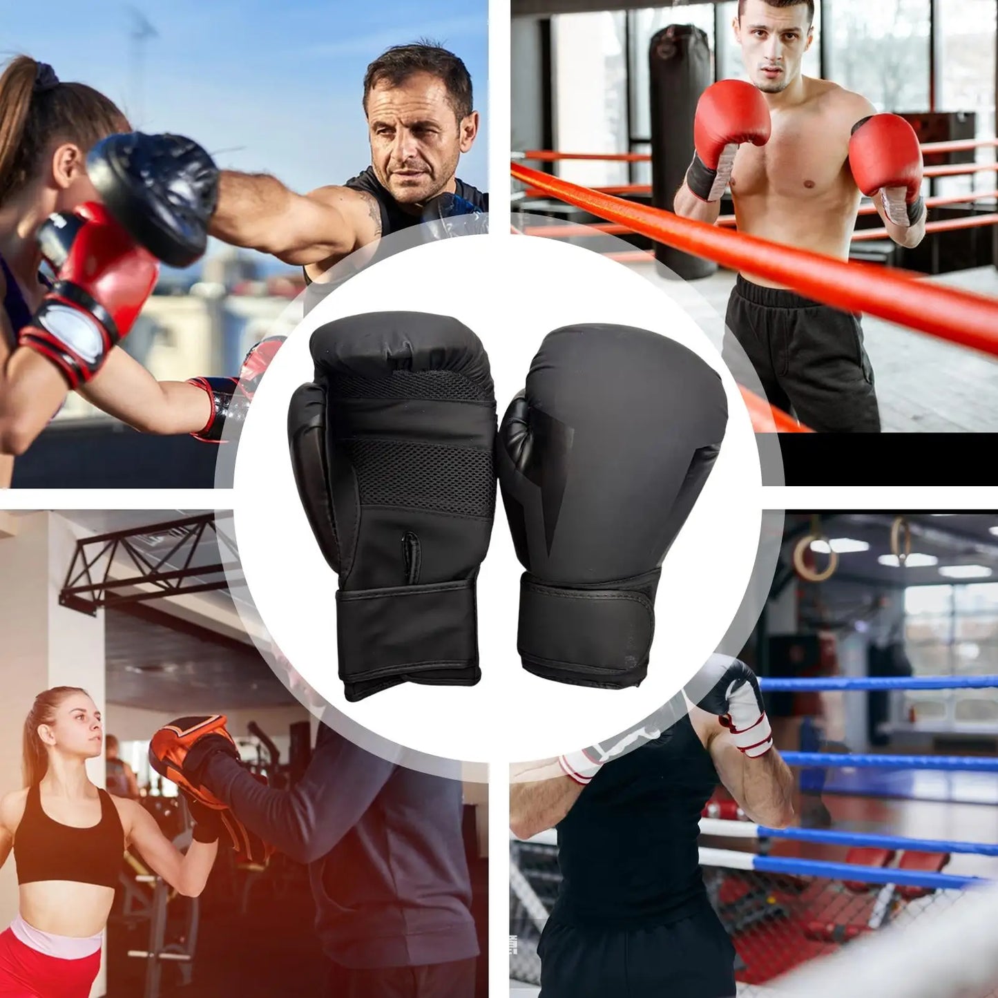 Adult Training Punch Mitts 12oz Black Sweat Resistant Boxing Gloves Comfort Wearing For Grappling Exercise And Regular Building