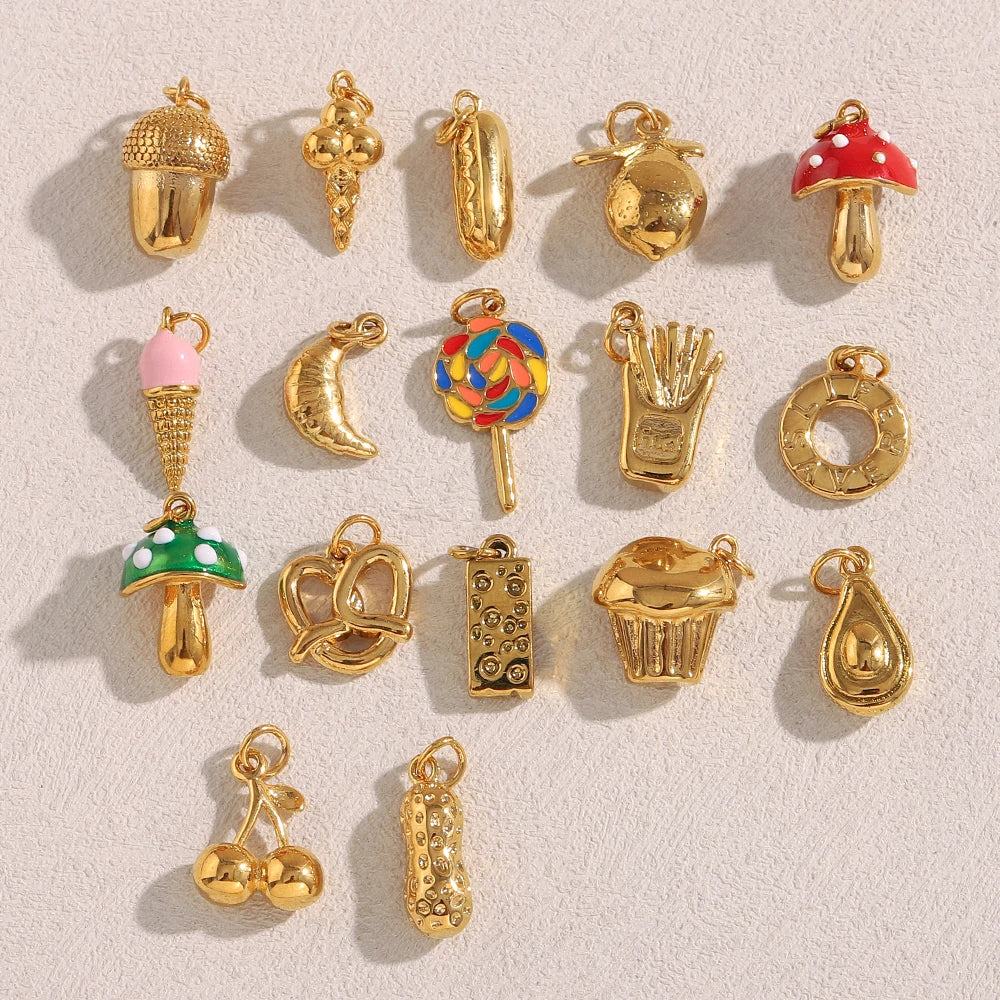 E.B.belle Summer Food Ice Cream Cake French Fries 18K Gold Plated Pendant Charms For Jewelry Making DIY Jewelry Accessories