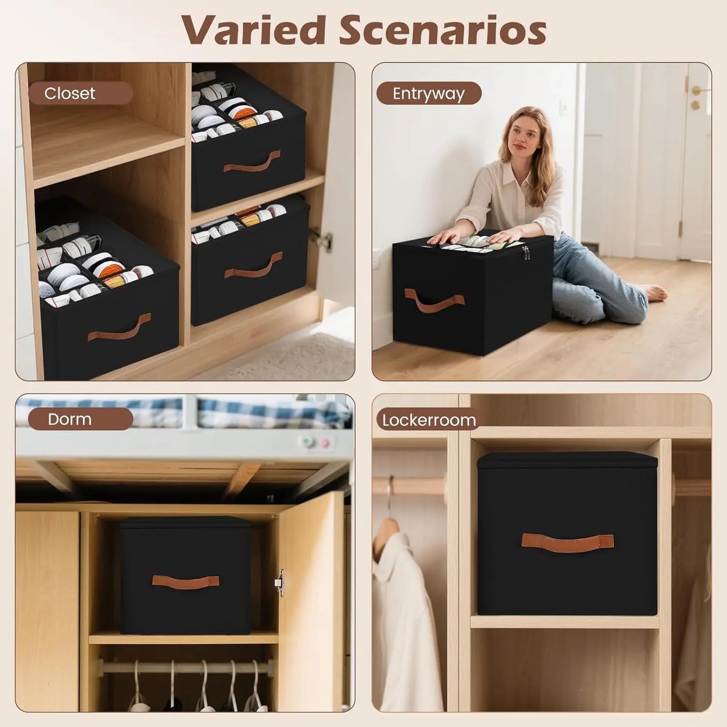 Shoe Storage Box Foldable Fabric Shoe Organizer Large Capacity with Clear Cover Dustproof Handles for Closet Entryway Bedroom