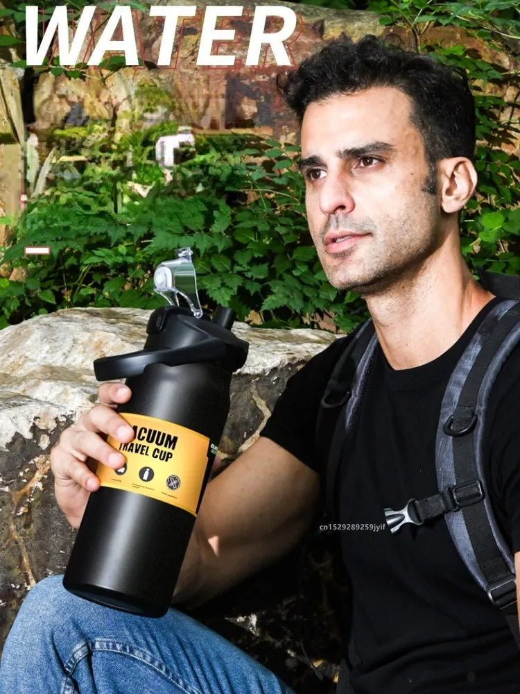 800/1000/1200/1500ML 304 Stainless Steel Thermos with Straw Thermal Mug Cup Sports Vacuum Flasks Cold and Hot Water Bottle