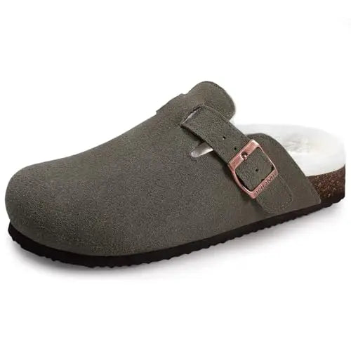 Asgard Women Cork Sole Clogs Slippers Fashion Cow Suede Flat Mules With Adjustable Buckle Men Leather Potato Shoes Beach Sandals