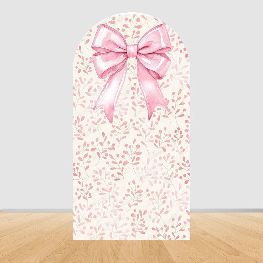 Cute Pink Bow Ballerina Bunny Rabbit Arch Backdrop Cover Flowers Pink Ballet Girl 1st Birthday Party Decor Arch Wall Background