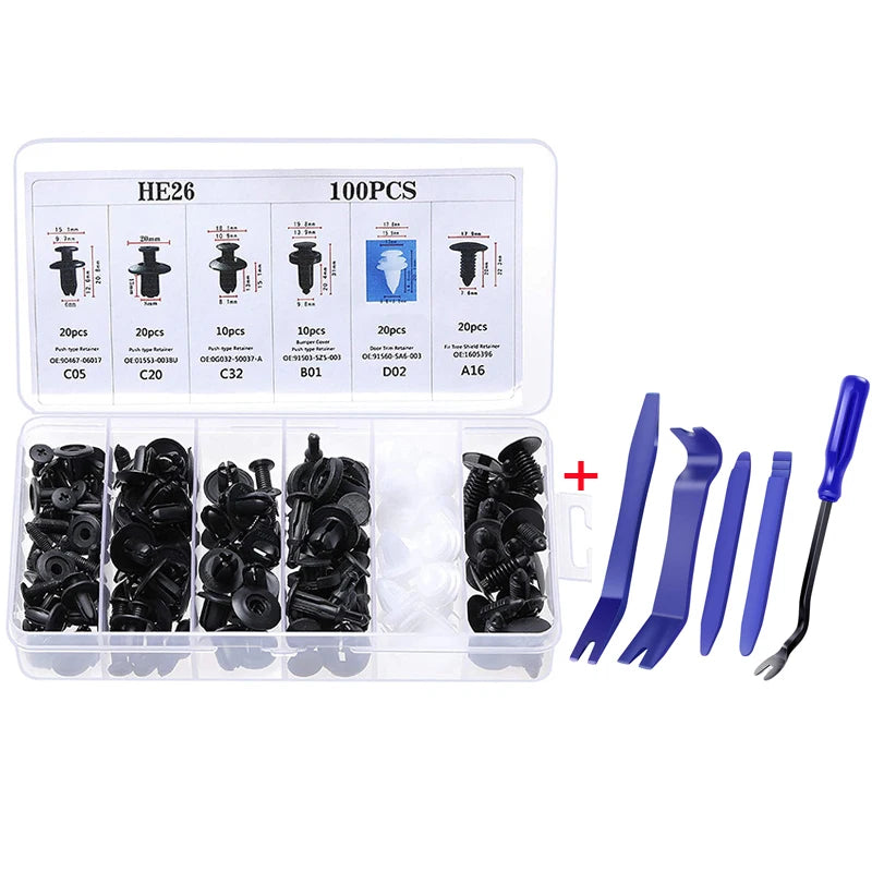 New Car Disassembly Tool With Auto Fastener Clips Mixed Kit Car Body Push Retainer Pin Rivet Bumper Door Trim Panel Fastener Kit