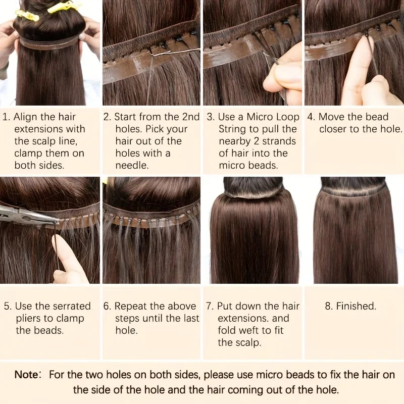 Butterfly Weft Hair Extensions Human Hair Invisible Flat PU with Hole Twin Tabs Hair Weft 12-24inch Microlink Application 40-50g