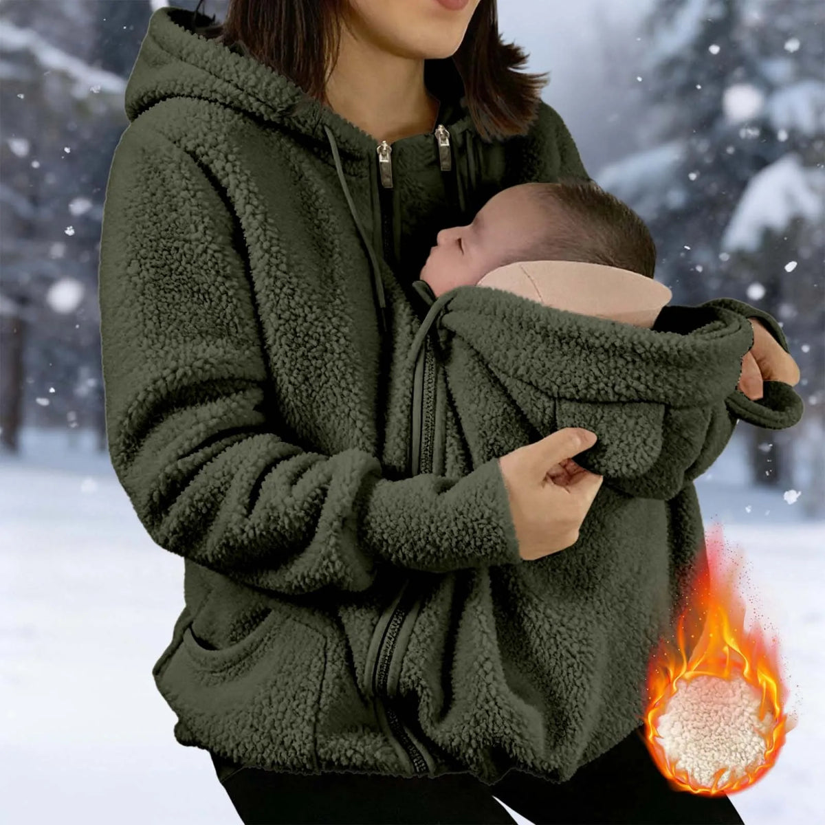 Autumn Winter Kangaroo Baby Carrier Hooded Jackets For Women Casual Hooded Mommy Outerwear Thickened Fleece Baby Pocket Jackets