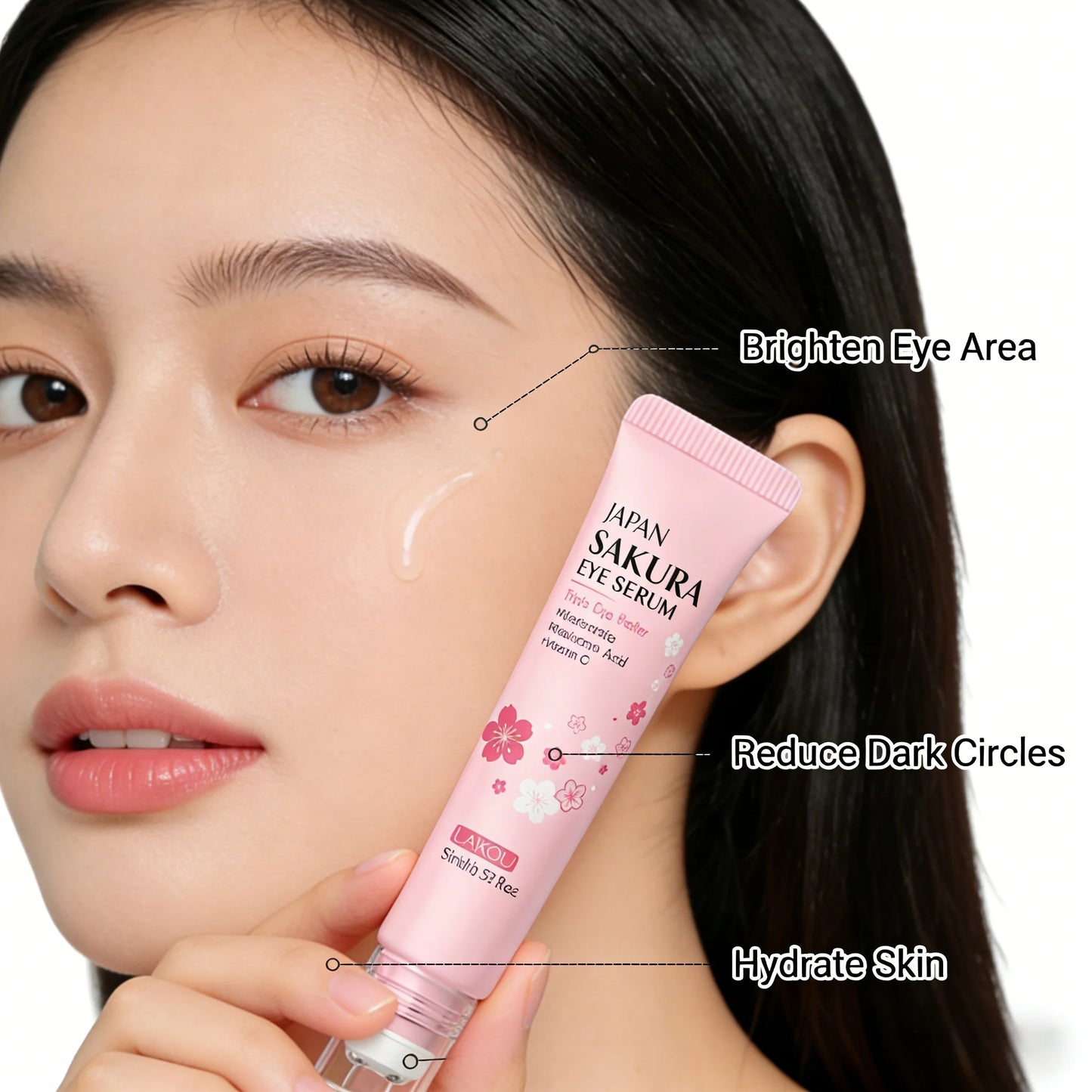 LAIKOU Japan Sakura Eye Serum Hydrating Eye Essence Reduces Dark Circles Brightens Tired Eyes Fades Fine Lines Gentle Daily Use