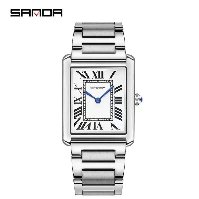 SANDA 9031/1108 Resistant Leather Strap Square Dial Waterproof Sport Casual Women Men Quartz Watches Reloj Luxury Couple Watch